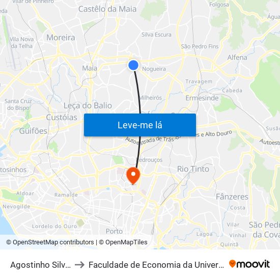 Agostinho Silva Rocha to Faculdade de Economia da Universidade do Porto map