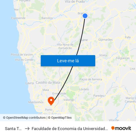 Santa Tecla to Faculdade de Economia da Universidade do Porto map