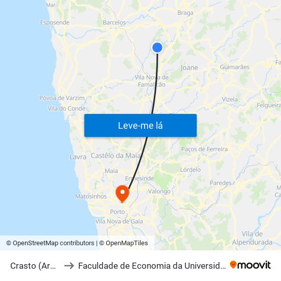Crasto (Arentim) to Faculdade de Economia da Universidade do Porto map