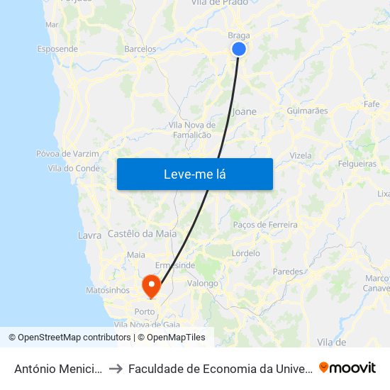 António Menici Malheiro to Faculdade de Economia da Universidade do Porto map