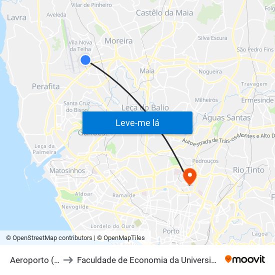 Aeroporto (AVIS) to Faculdade de Economia da Universidade do Porto map