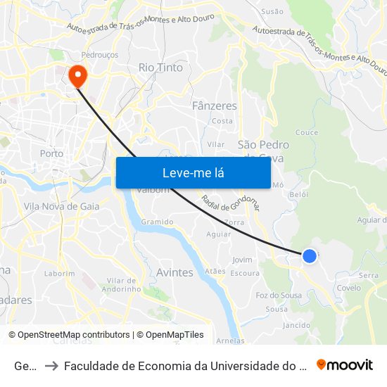 Gens to Faculdade de Economia da Universidade do Porto map