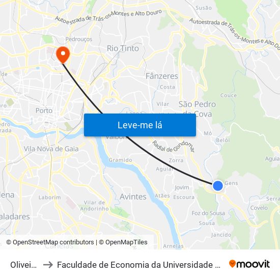 Oliveiras to Faculdade de Economia da Universidade do Porto map