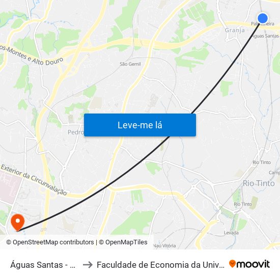 Águas Santas - Palmilheira to Faculdade de Economia da Universidade do Porto map