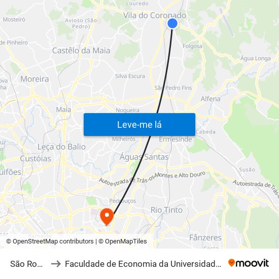 São Romão to Faculdade de Economia da Universidade do Porto map