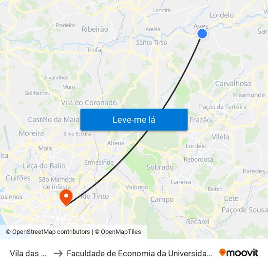 Vila das Aves to Faculdade de Economia da Universidade do Porto map