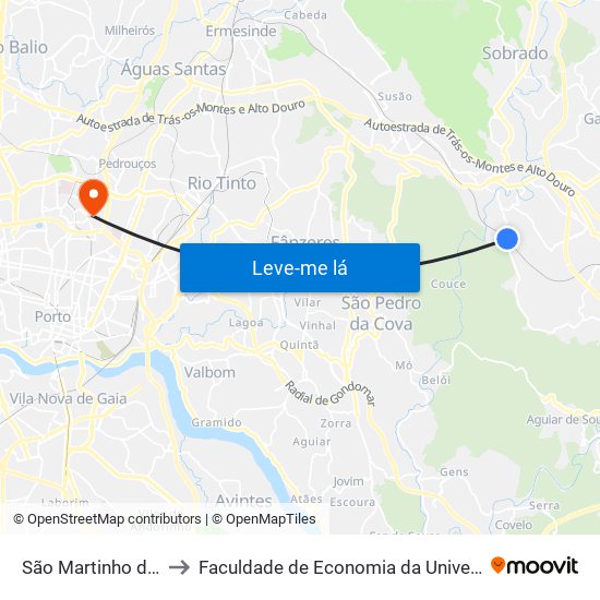 São Martinho do Campo to Faculdade de Economia da Universidade do Porto map