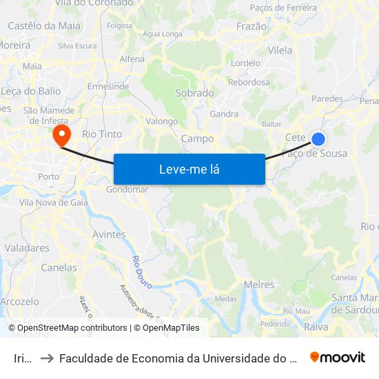 Irivo to Faculdade de Economia da Universidade do Porto map