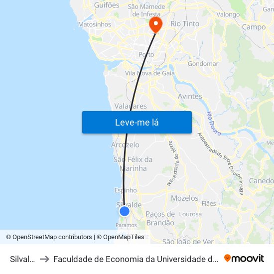 Silvalde to Faculdade de Economia da Universidade do Porto map