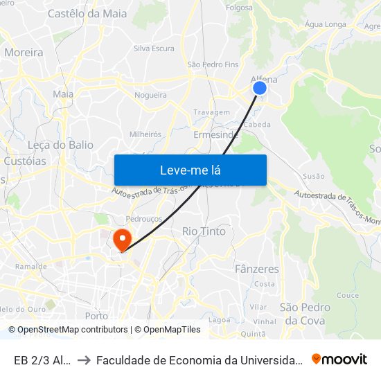 EB 2/3 Alfena to Faculdade de Economia da Universidade do Porto map