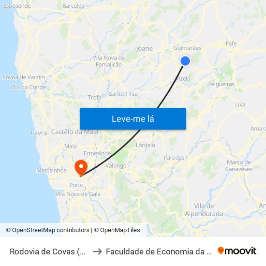 Rodovia de Covas (Covas (Estação)) to Faculdade de Economia da Universidade do Porto map