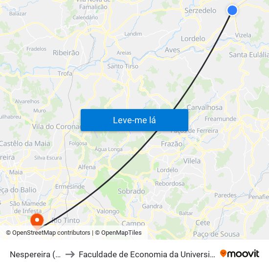 Nespereira (Igreja) to Faculdade de Economia da Universidade do Porto map