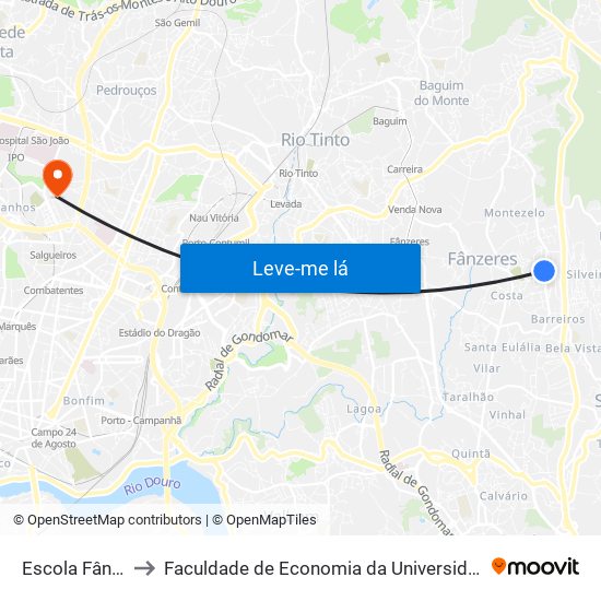 Escola Fânzeres to Faculdade de Economia da Universidade do Porto map