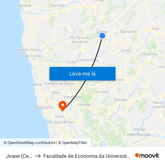 Joane (Centro) to Faculdade de Economia da Universidade do Porto map