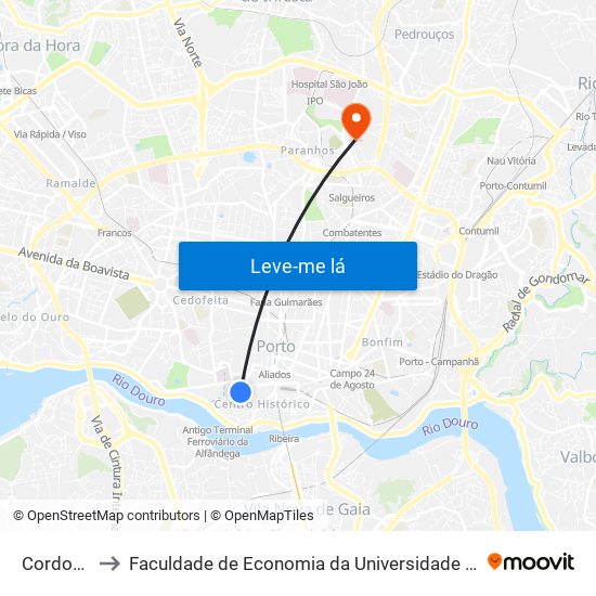 Cordoaria to Faculdade de Economia da Universidade do Porto map