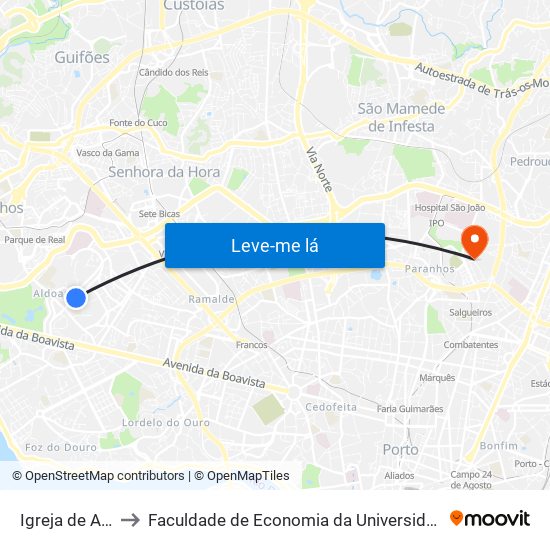 Igreja de Aldoar to Faculdade de Economia da Universidade do Porto map