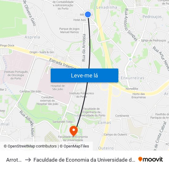 Arroteia to Faculdade de Economia da Universidade do Porto map