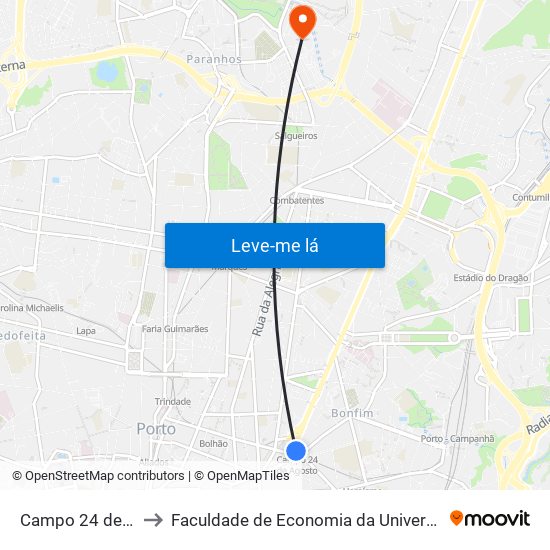 Campo 24 de Agosto to Faculdade de Economia da Universidade do Porto map