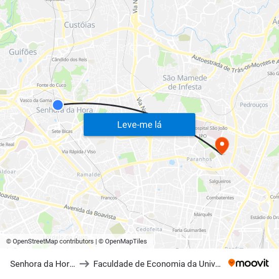 Senhora da Hora (Metro) to Faculdade de Economia da Universidade do Porto map