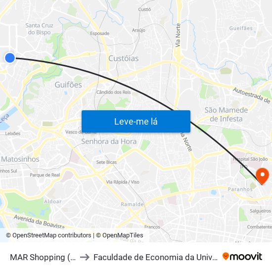 Mar Shopping Nascente to Faculdade de Economia da Universidade do Porto map