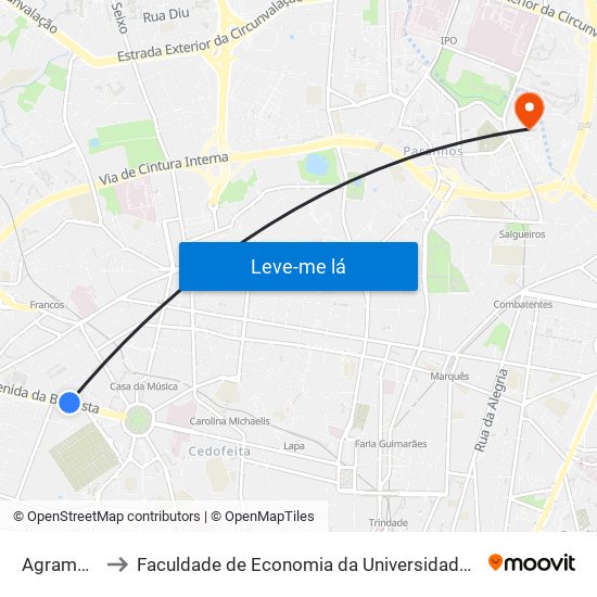 Agramonte to Faculdade de Economia da Universidade do Porto map