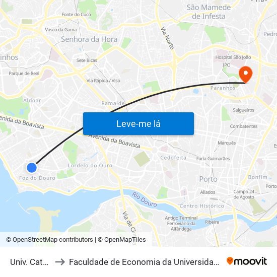 Univ. Católica to Faculdade de Economia da Universidade do Porto map