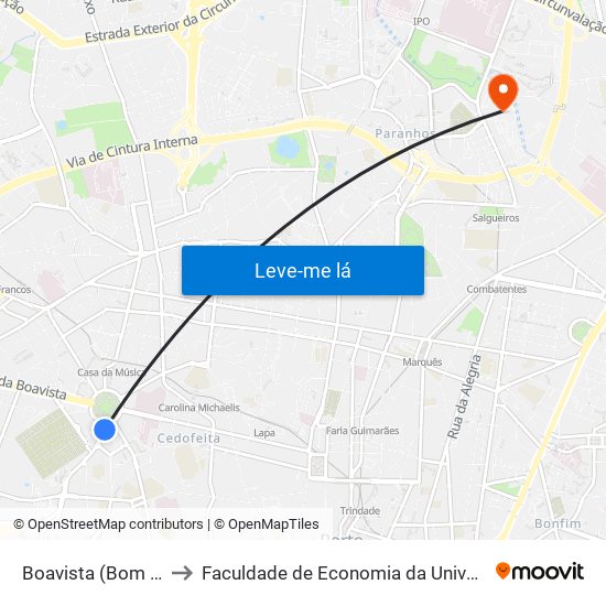 Boavista (Bom Sucesso) to Faculdade de Economia da Universidade do Porto map