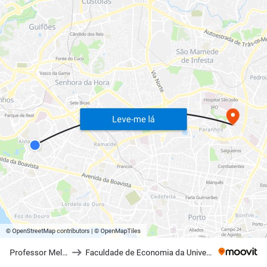 Professor Melo Adrião to Faculdade de Economia da Universidade do Porto map