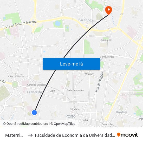 Maternidade to Faculdade de Economia da Universidade do Porto map