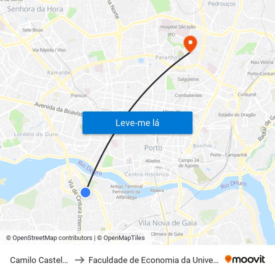 Camilo Castelo Branco to Faculdade de Economia da Universidade do Porto map