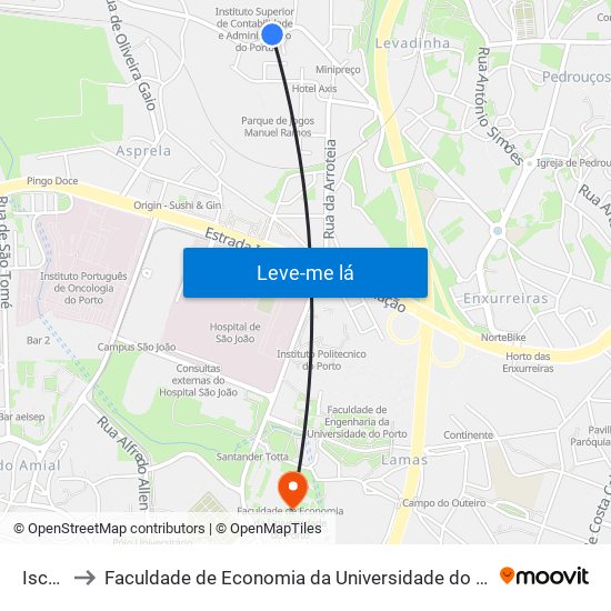 Iscap to Faculdade de Economia da Universidade do Porto map