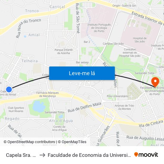 Capela Sra. Fátima to Faculdade de Economia da Universidade do Porto map