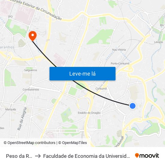 Peso da Régua to Faculdade de Economia da Universidade do Porto map