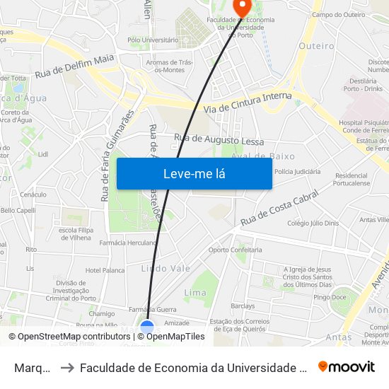 Marquês to Faculdade de Economia da Universidade do Porto map