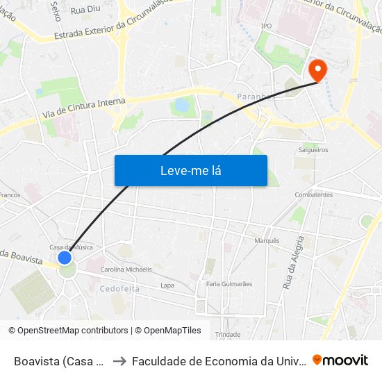 Boavista (Casa da Música) to Faculdade de Economia da Universidade do Porto map