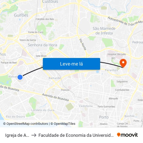 Igreja de Aldoar to Faculdade de Economia da Universidade do Porto map