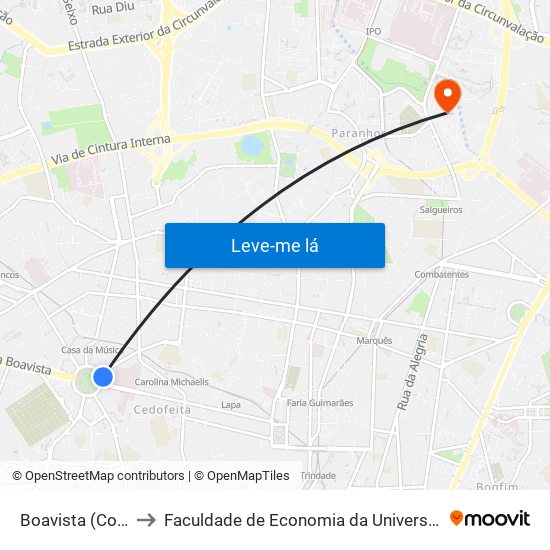 Boavista (Correios) to Faculdade de Economia da Universidade do Porto map