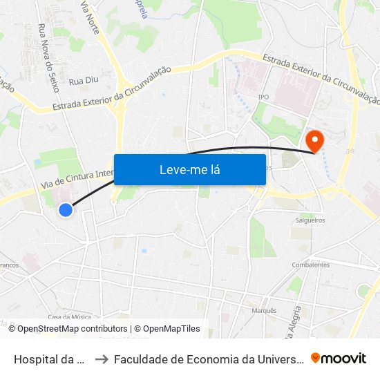 Hospital da Prelada to Faculdade de Economia da Universidade do Porto map