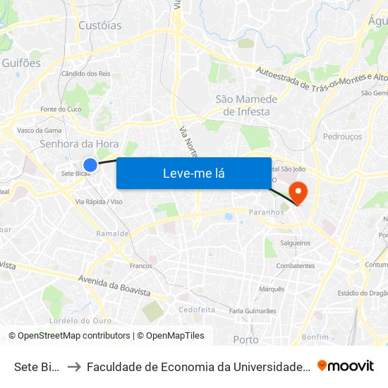 Sete Bicas to Faculdade de Economia da Universidade do Porto map