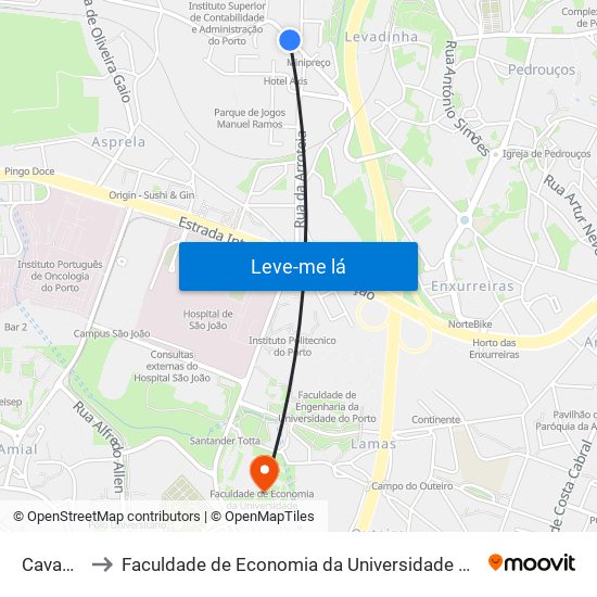 Cavadas to Faculdade de Economia da Universidade do Porto map