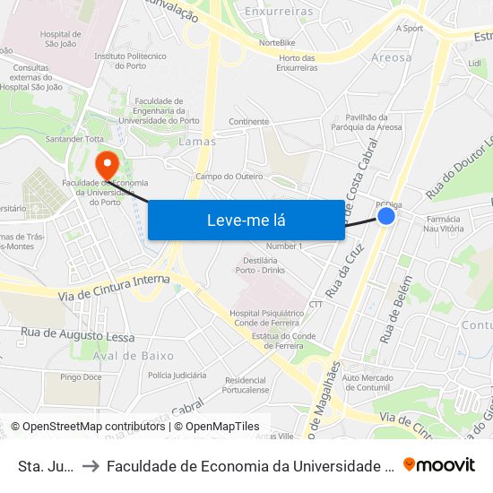 Sta. Justa to Faculdade de Economia da Universidade do Porto map