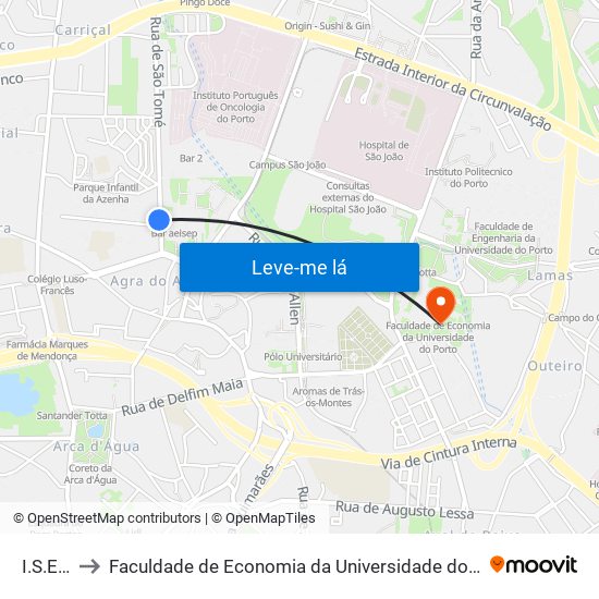 I.S.E.P. to Faculdade de Economia da Universidade do Porto map