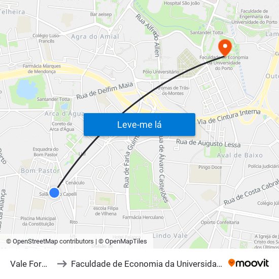 Vale Formoso to Faculdade de Economia da Universidade do Porto map