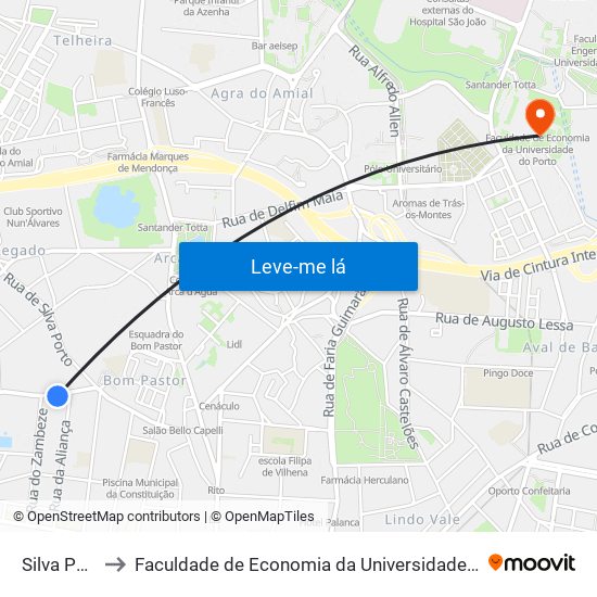 Silva Porto to Faculdade de Economia da Universidade do Porto map