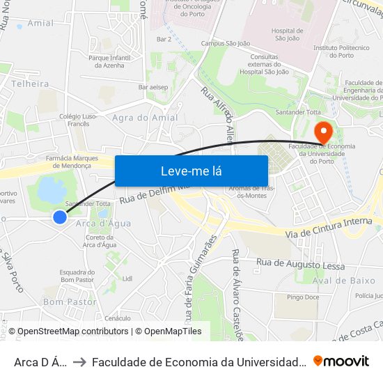Arca D Água to Faculdade de Economia da Universidade do Porto map