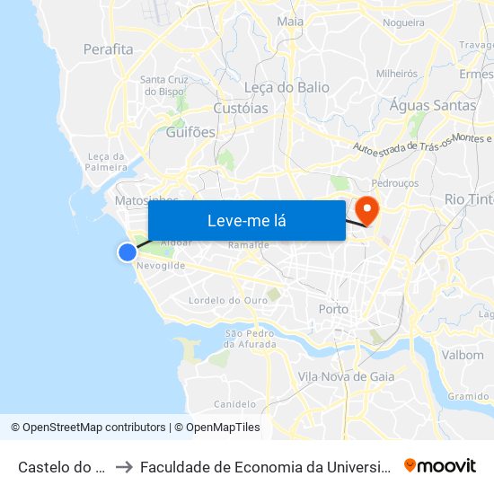 Castelo do Queijo to Faculdade de Economia da Universidade do Porto map