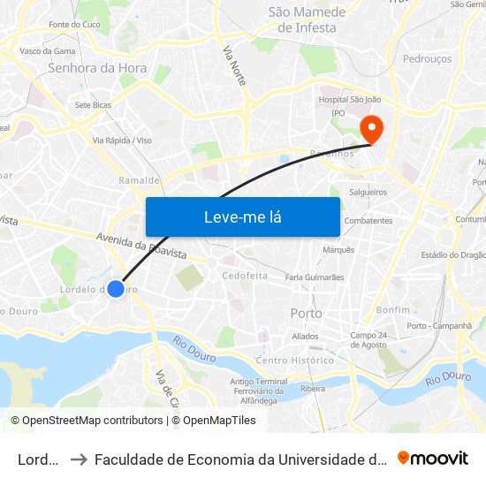 Lordelo to Faculdade de Economia da Universidade do Porto map