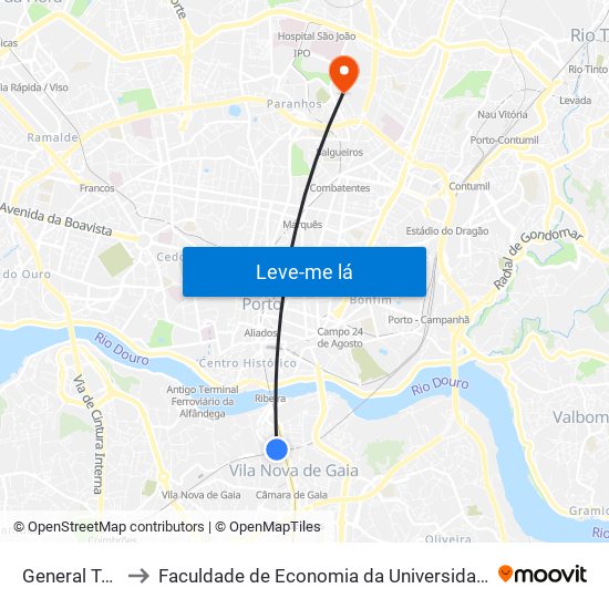 General Torres to Faculdade de Economia da Universidade do Porto map