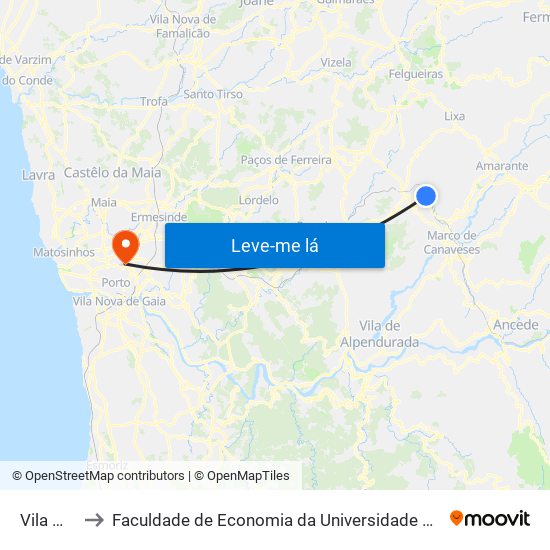 Vila Meã to Faculdade de Economia da Universidade do Porto map