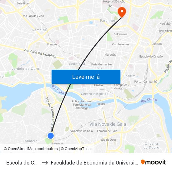 Escola de Canidelo to Faculdade de Economia da Universidade do Porto map